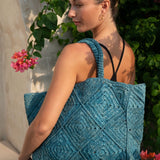 Nico Raffia Tote Bag - Blue Denim