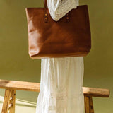Full-Grain Leather Simple Tote Bag - Tan