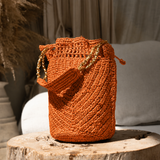 Buckety Raffia Bag - Orange