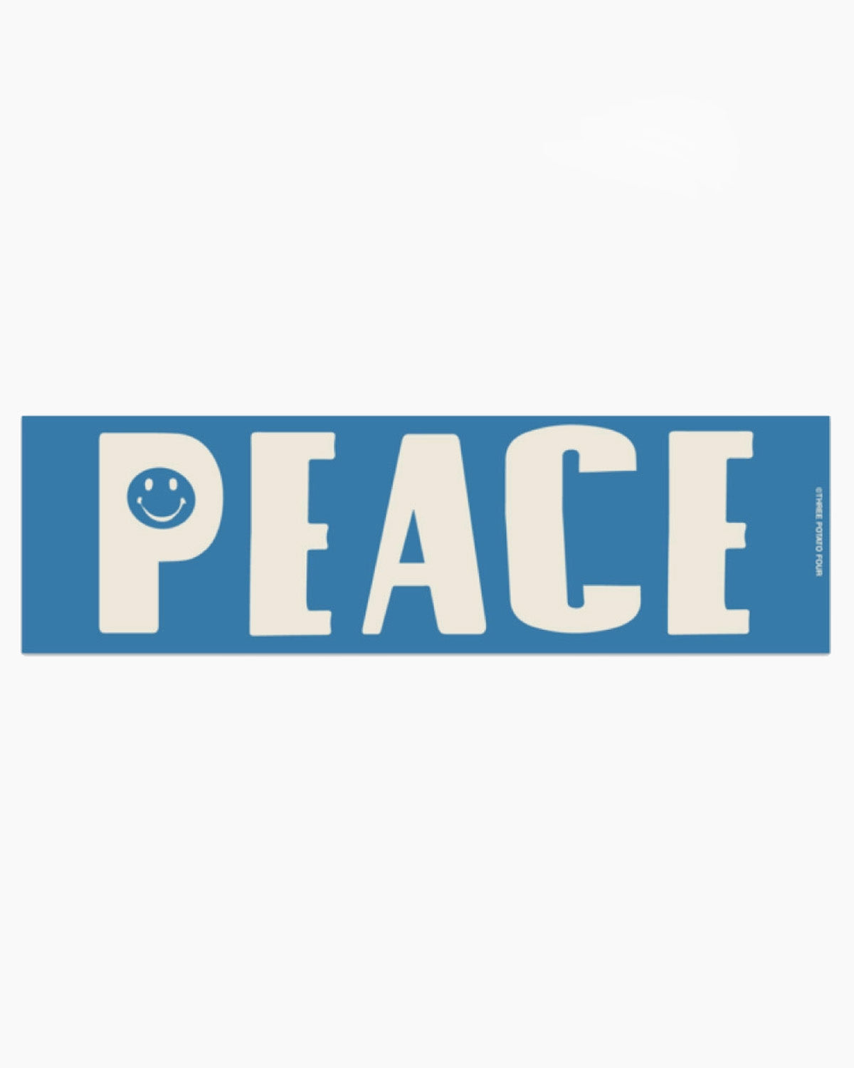 Blue sign with 'PEACE' and a smiley face on a white background