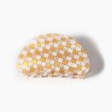 Orange Checkerboard Hair Clip on a white background