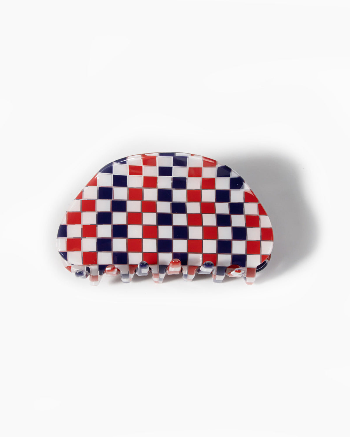 Red and Blue Checkerboard Hair Clip on a white background