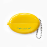 Yellow lemon-shaped container with a chain on a white background, featuring 'Three Potato Four' branding