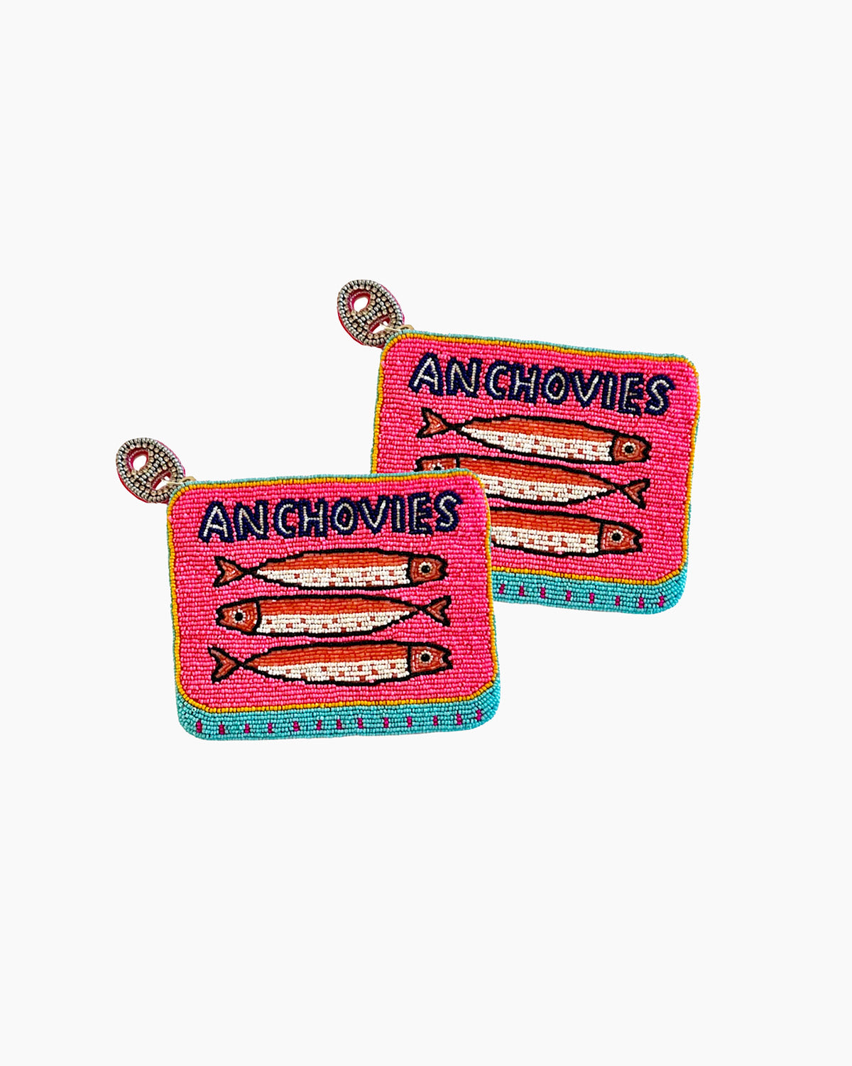 Two pink coasters with fish illustrations and 'Anchovies' text on a white background