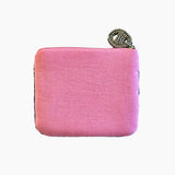 Pink fabric pouch with a zipper on a white background