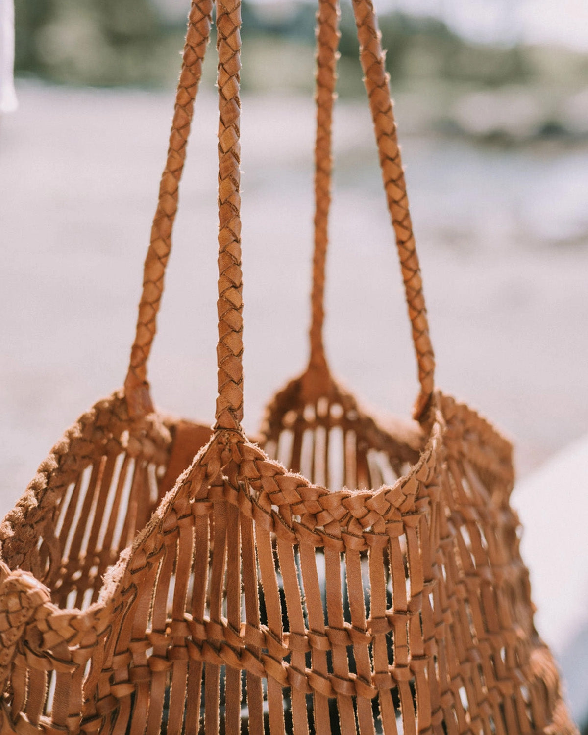 Leather woven bag detail