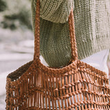 Leather woven bag on shoulder 
