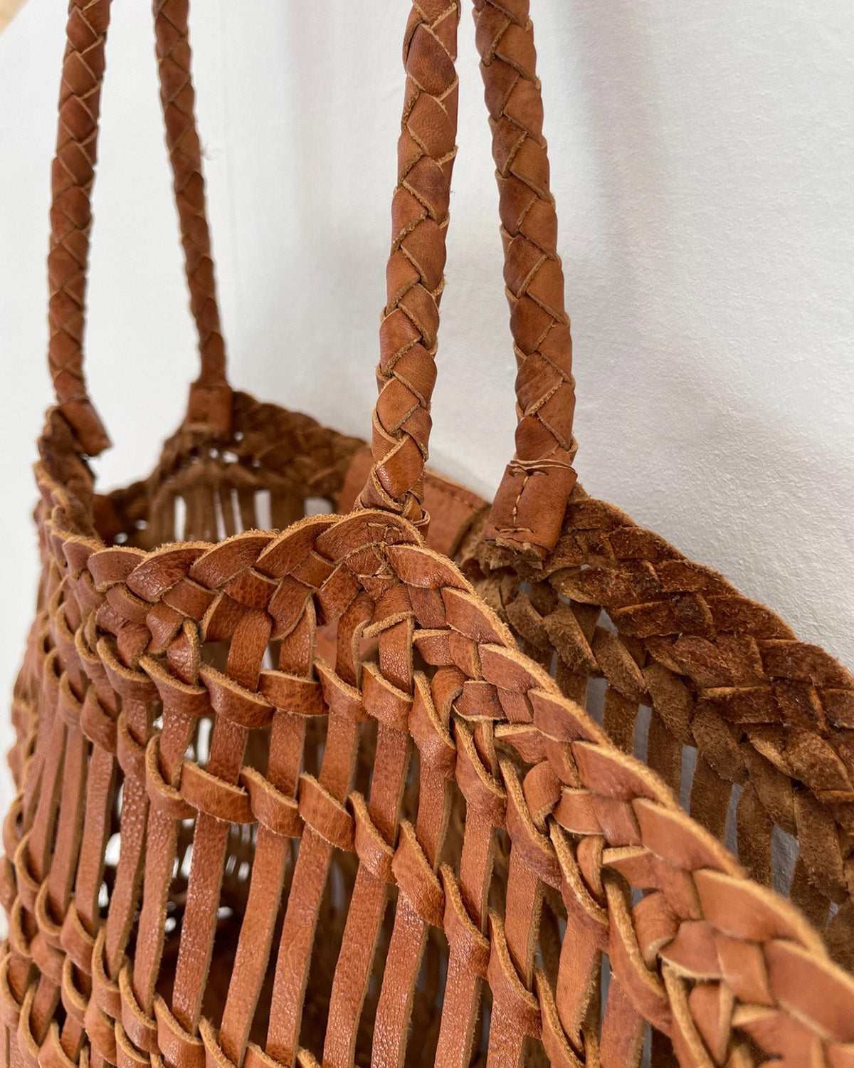 Leather woven bag detail