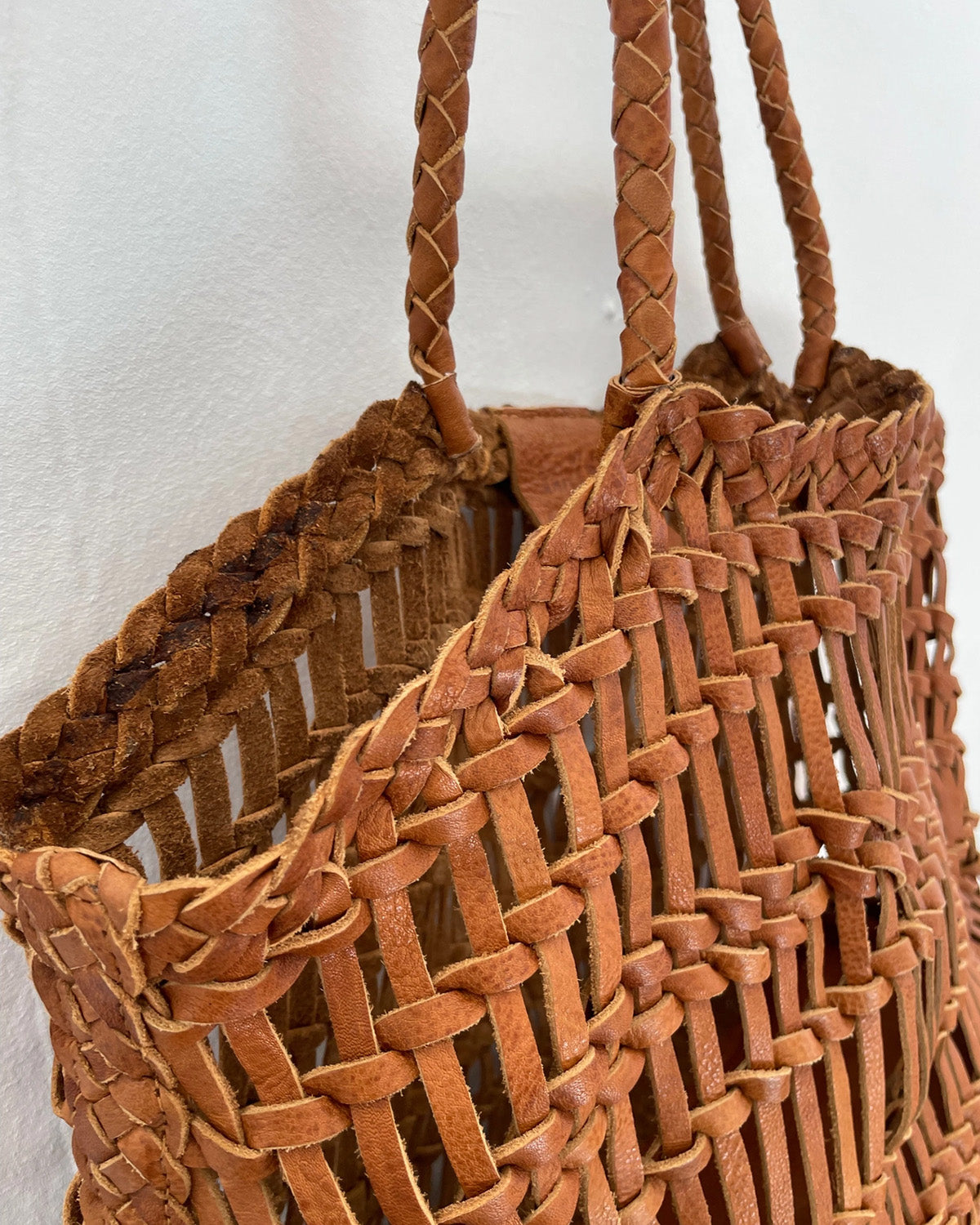 Leather woven bag detail