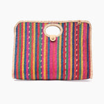 Palm fiber woven red fiesta bag on a white background