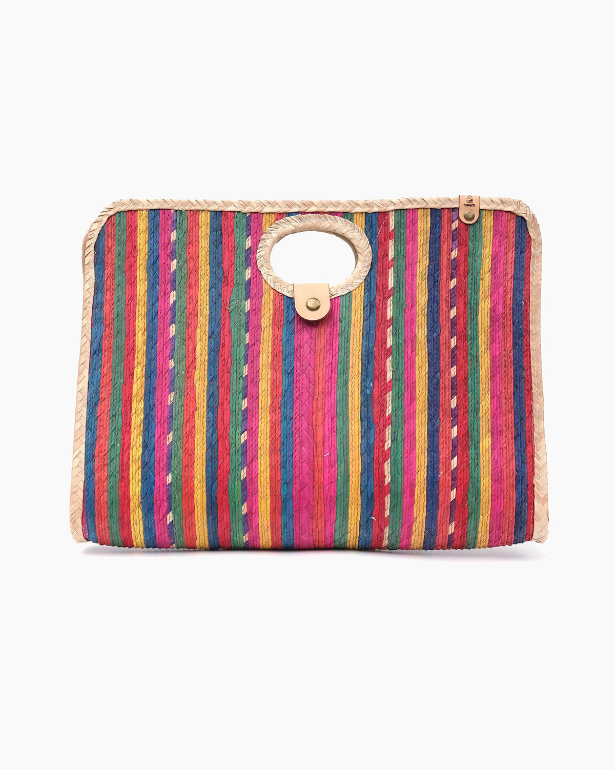 Palm fiber woven red fiesta bag on a white background