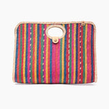 Palm fiber woven red fiesta bag on a white background