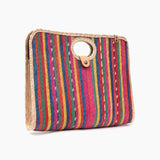 Palm fiber woven red fiesta bag angled on a white background