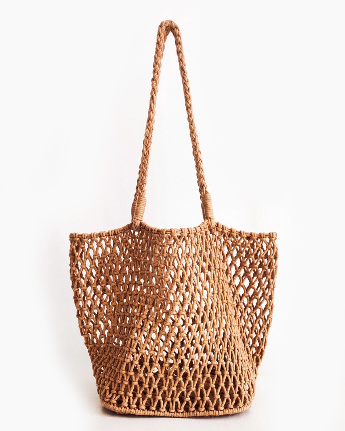 Woven brown bag on a white background