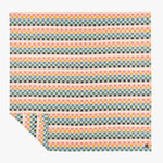 Colorful patterned blanket with geometric design on a white background