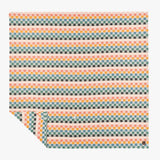 Colorful patterned blanket with geometric design on a white background