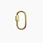 Single gold carabiner on a white background