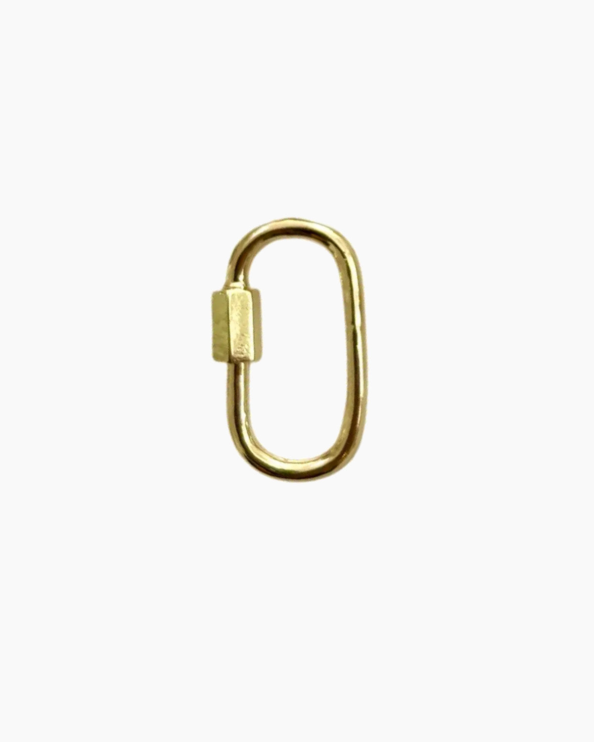 Single gold carabiner on a white background