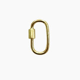 Single gold carabiner on a white background