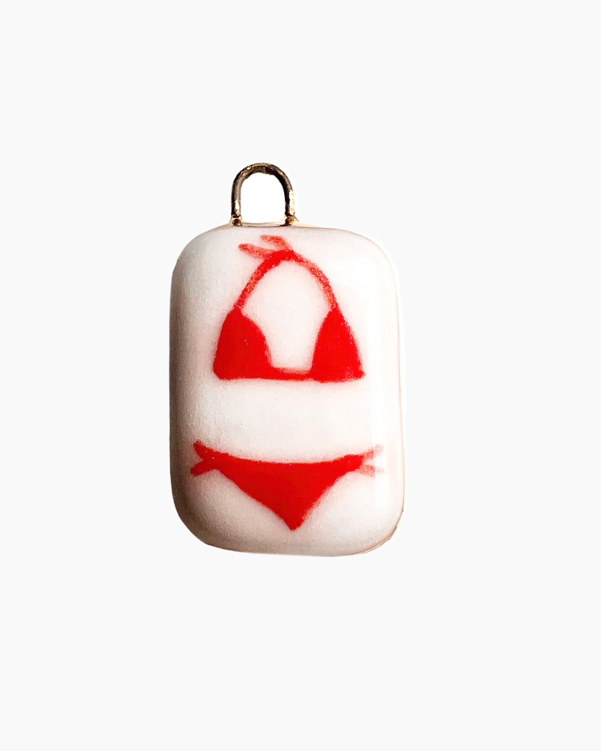 Pendant with red bikini design on a white background