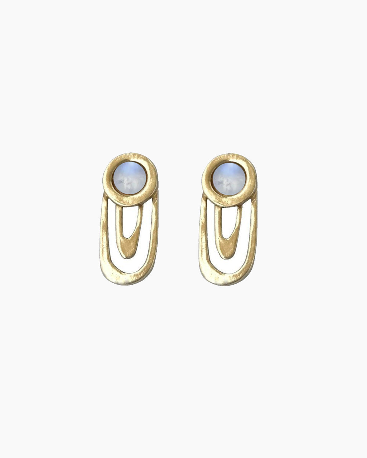 Pair of gold earrings with gemstones on a white background