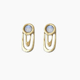 Pair of gold earrings with gemstones on a white background