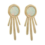 Gold earrings with opal stones on a white background