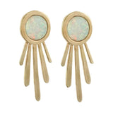 Gold earrings with opal stones on a white background