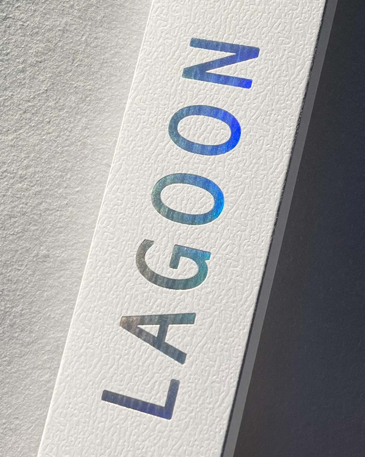 Product packaging with 'LAGOON' text in blue on a textured surface