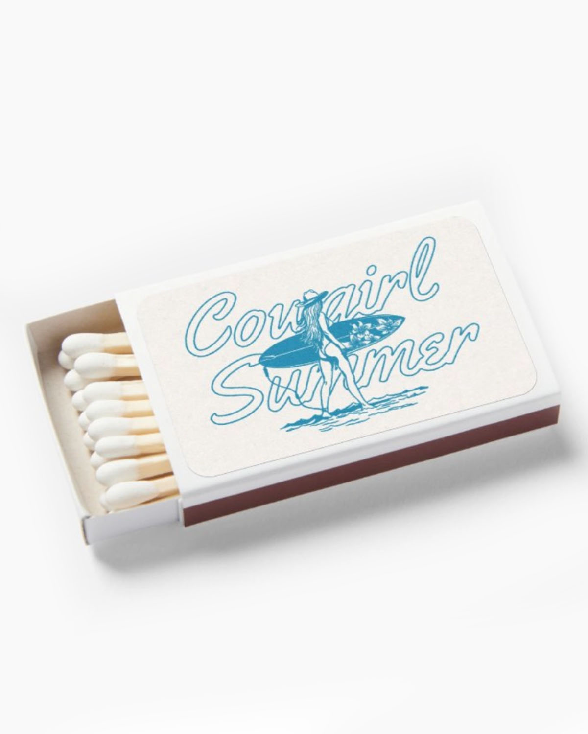 Matchbox with 'Cowgirl Summer' design on a white background