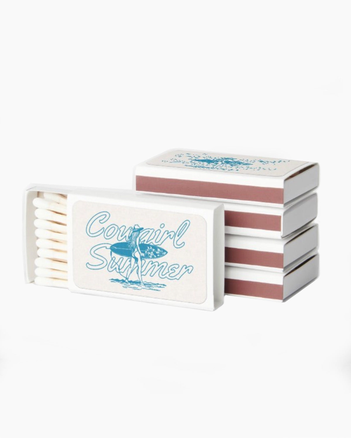 Stack of matches with 'Cowgirl Summer' design on a white background