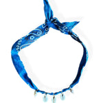 Blue bandana necklace with shell charms