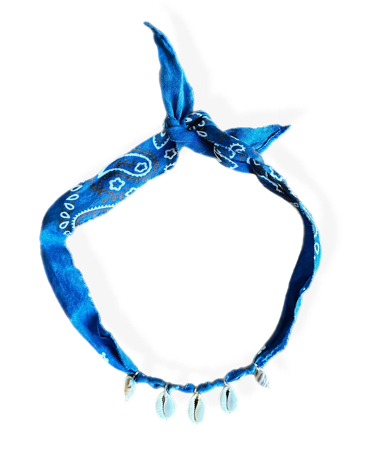 Blue bandana necklace with shell charms