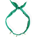 Green bandana necklace with shell charms