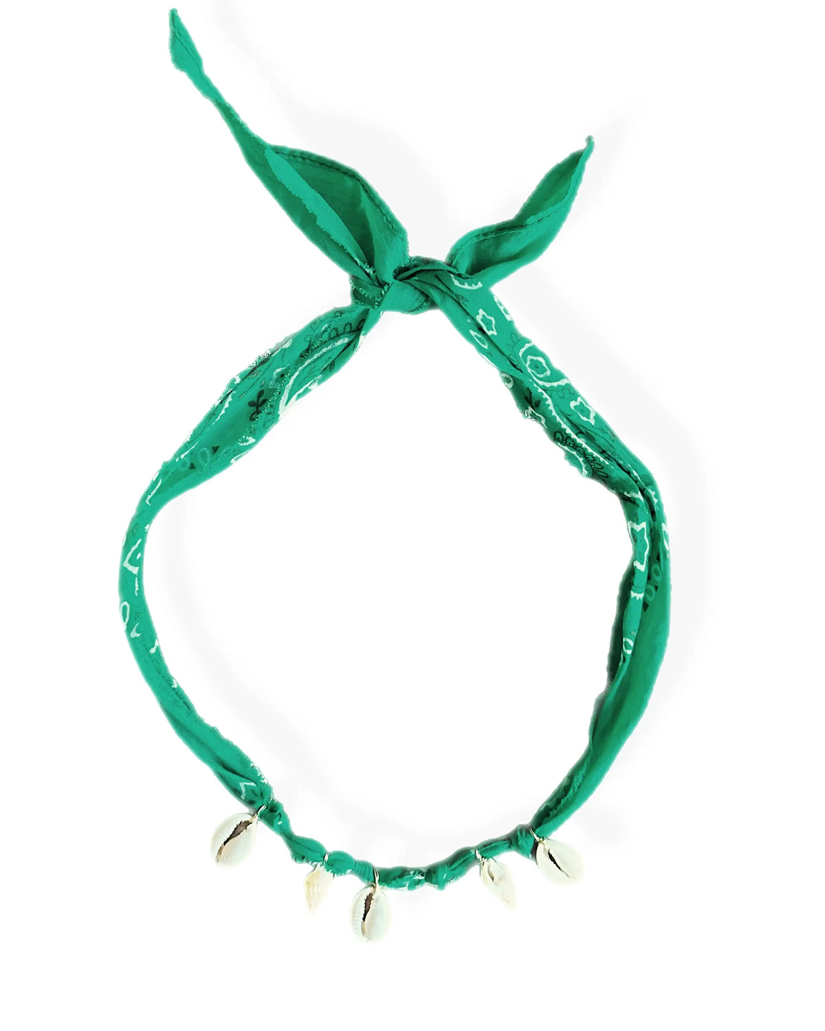 Green bandana necklace with shell charms