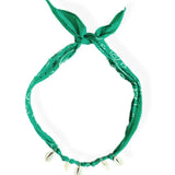 Green bandana necklace with shell charms