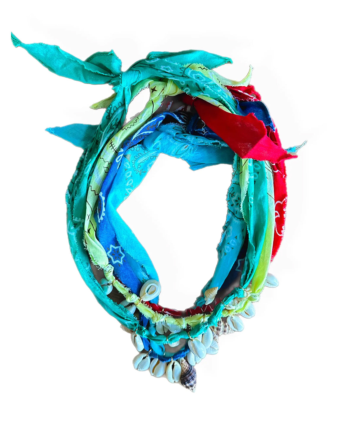 Colorful woven wreath with star patterns on a white background