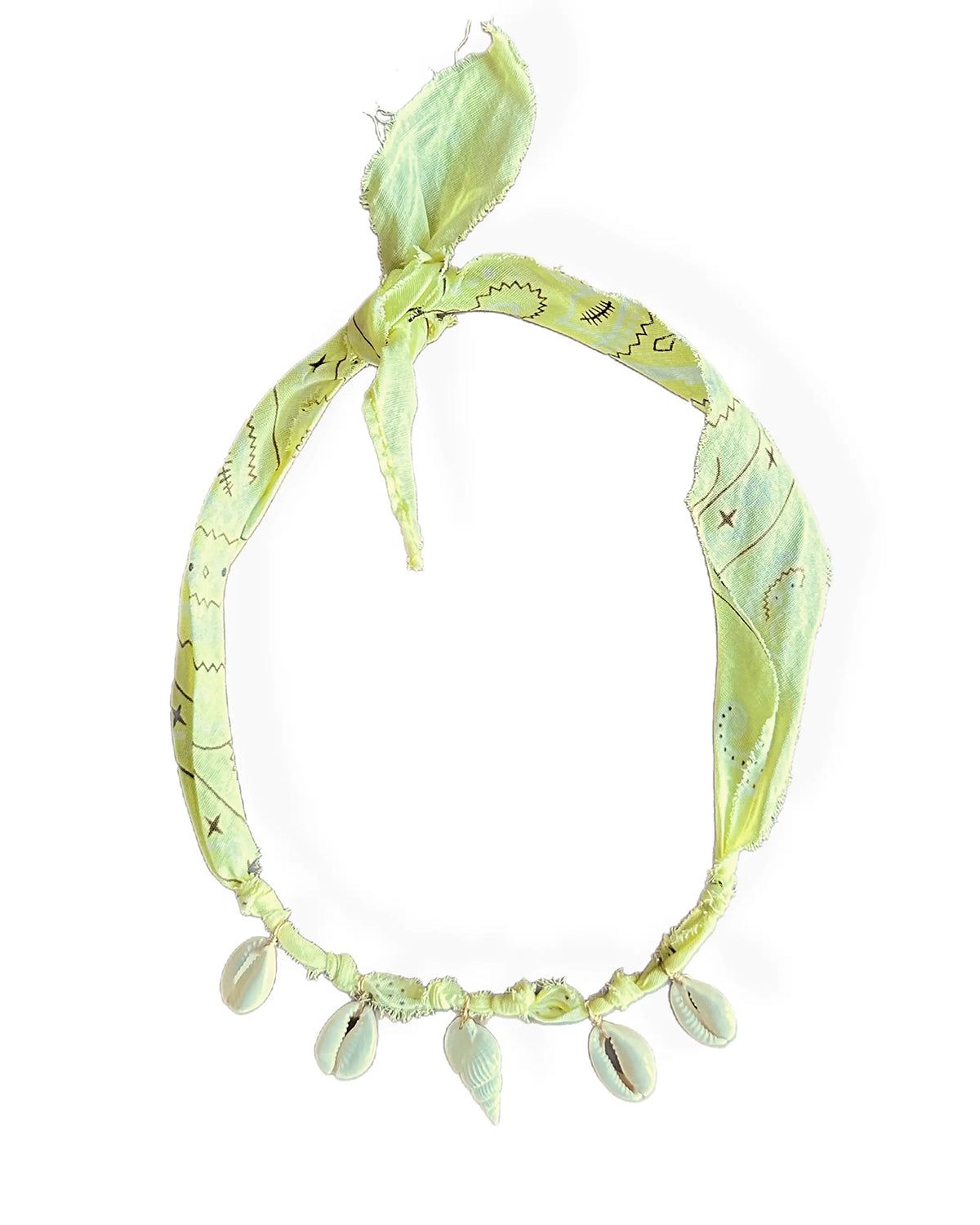 Yellow bandana necklace with shell charms