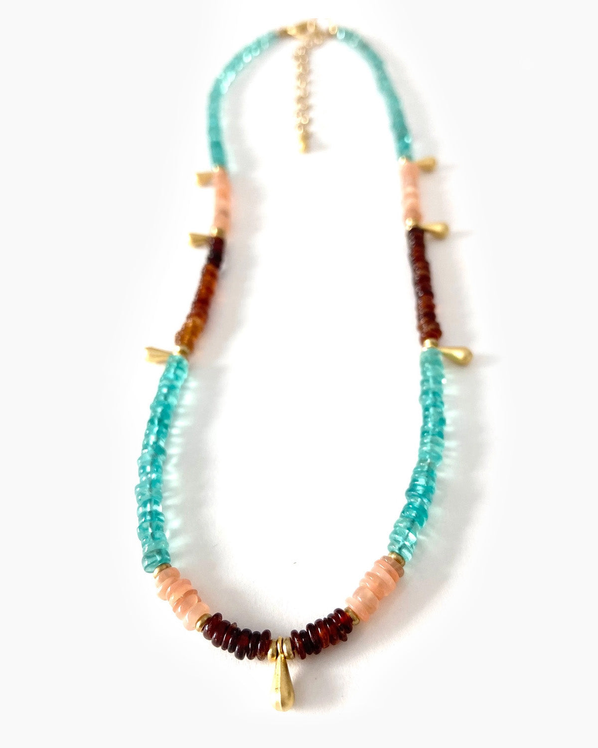 Necklace with multicolored beads on a white background
