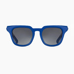 Blue sunglasses with gradient lenses on a white background