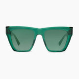 Green sunglasses with a transparent frame on a white background