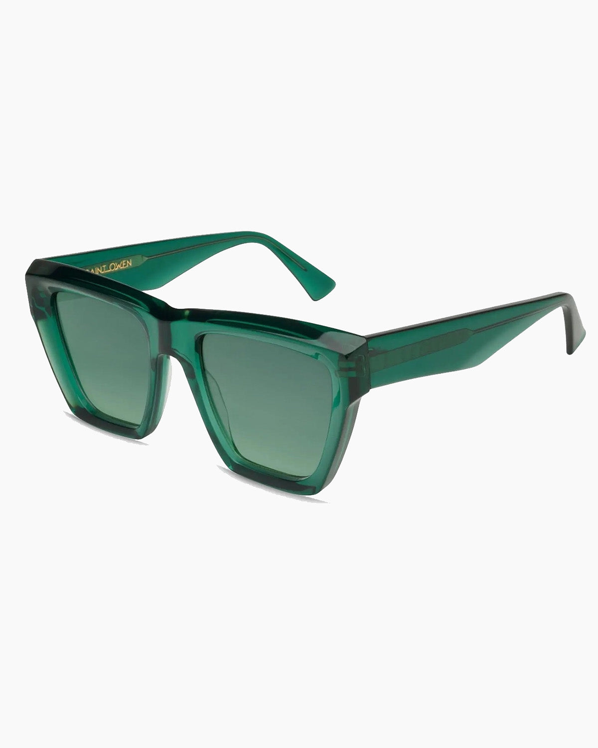Green sunglasses with a white background