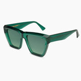 Green sunglasses with a white background