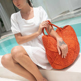 Nico Raffia Tote Bag - Orange