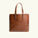 Full-Grain Leather Simple Tote Bag - Tan